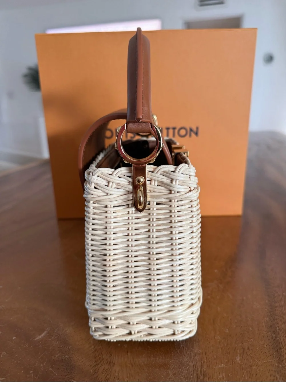 Louis Vuitton Brown Cognac Wicker Capucines Mini Handbag